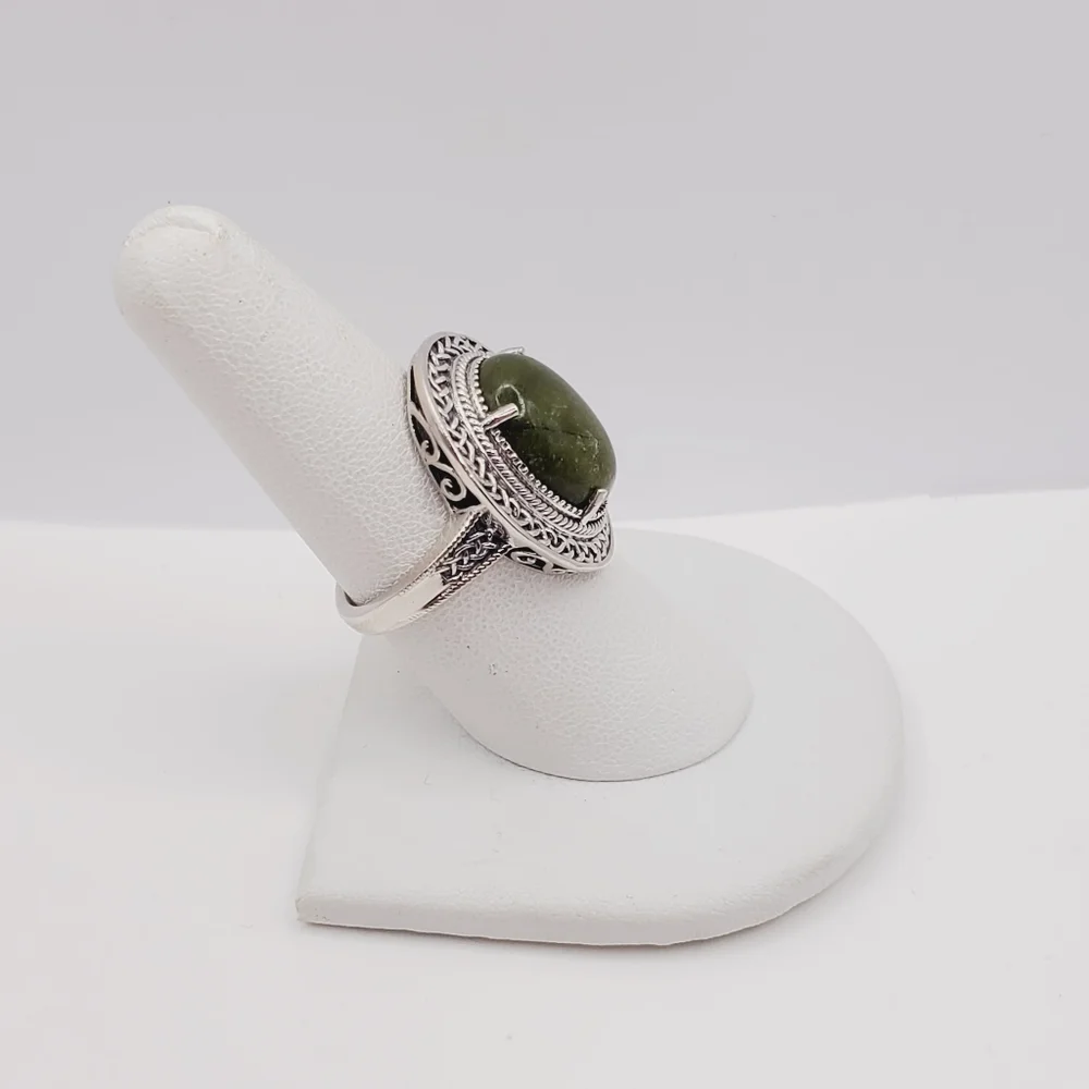 7 Carat Connemara Green Marble 925 Sterling Silver Statement Ring
